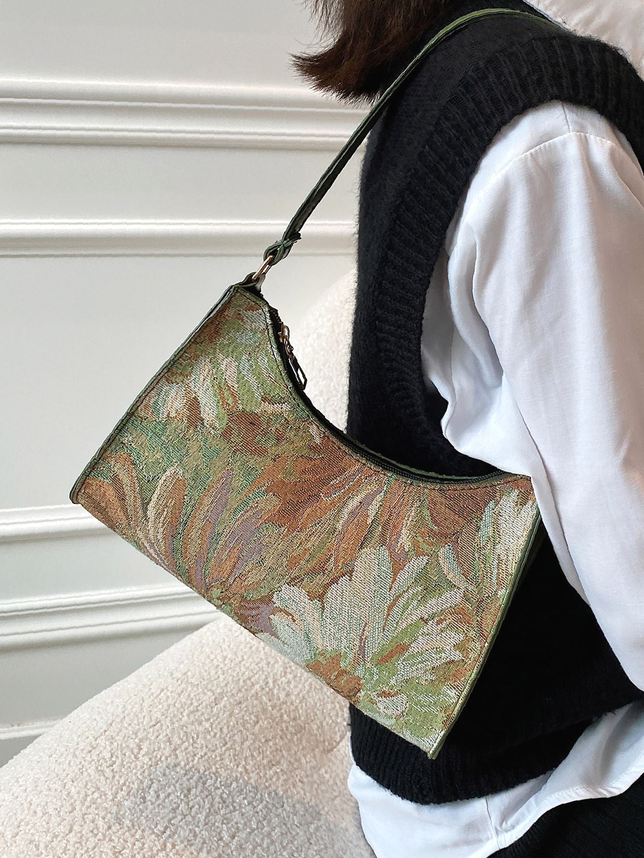 Women Square Shoulder Bag Floral Pattern