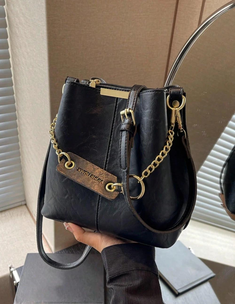 PU Bucket Bag Versatile Shoulder Handbag Women Tote Bag