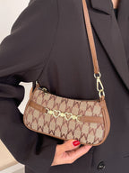 Baguette Shoulder Bag with Letter and Geometric Heart Graphic for Women