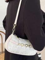 Baguette Shoulder Bag with Letter and Geometric Heart Graphic for Women