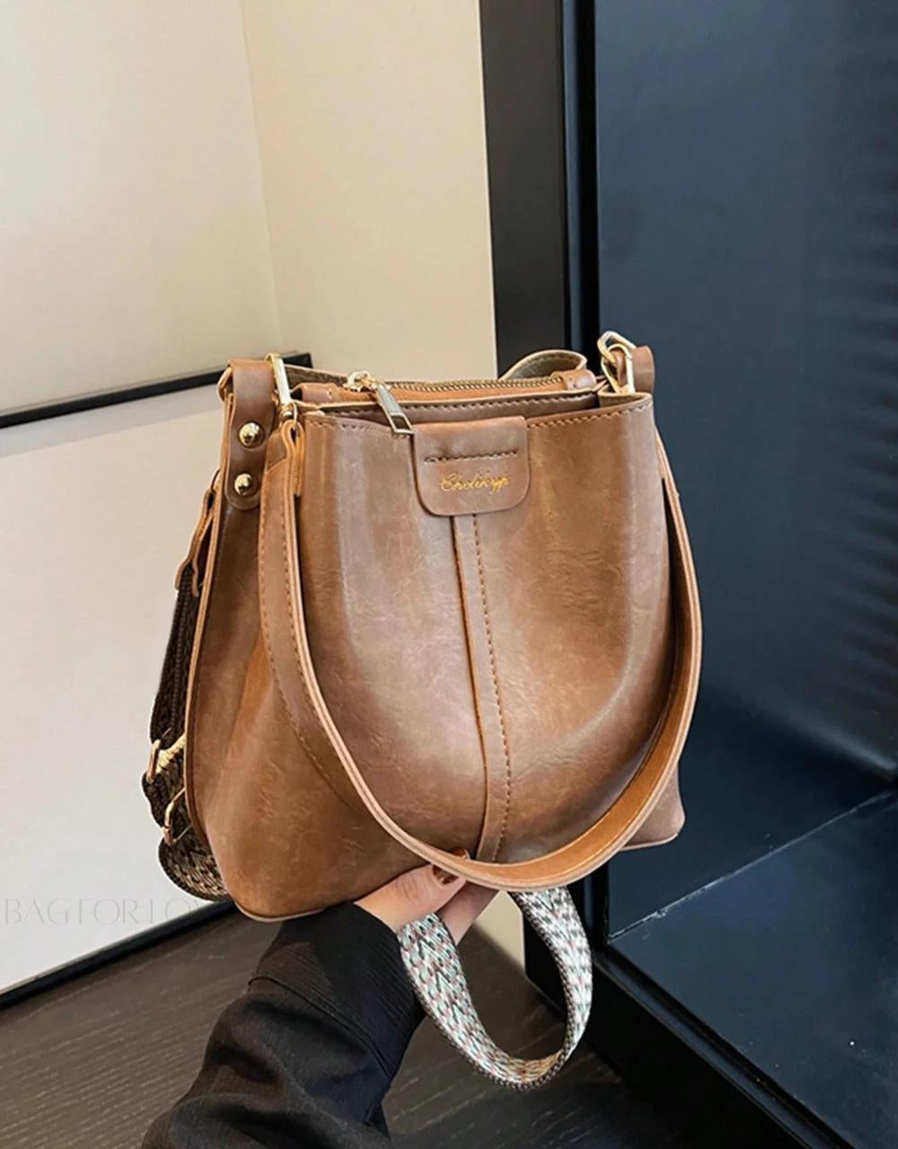 PU Bucket Bag Versatile Shoulder Handbag Women Tote Bag