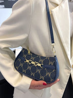 Baguette Shoulder Bag with Letter and Geometric Heart Graphic for Women