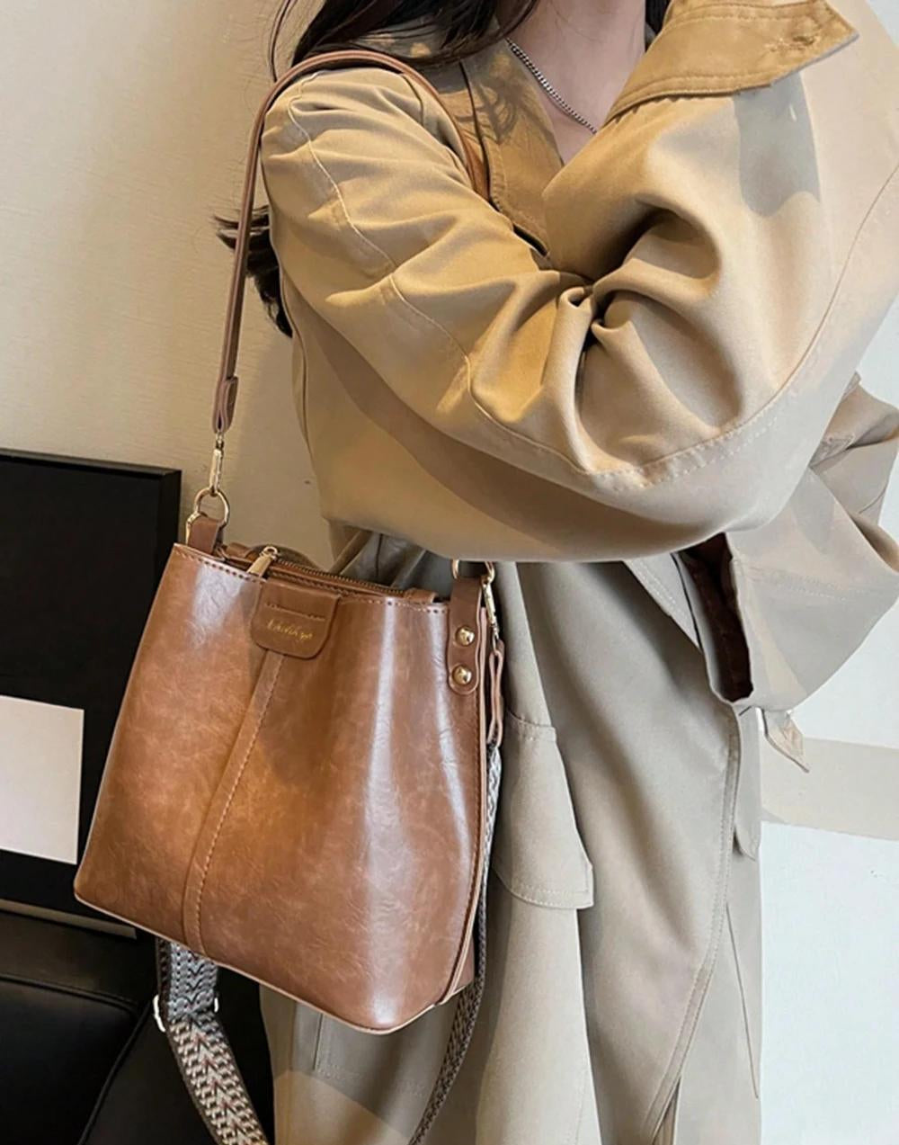 PU Bucket Bag Versatile Shoulder Handbag Women Tote Bag