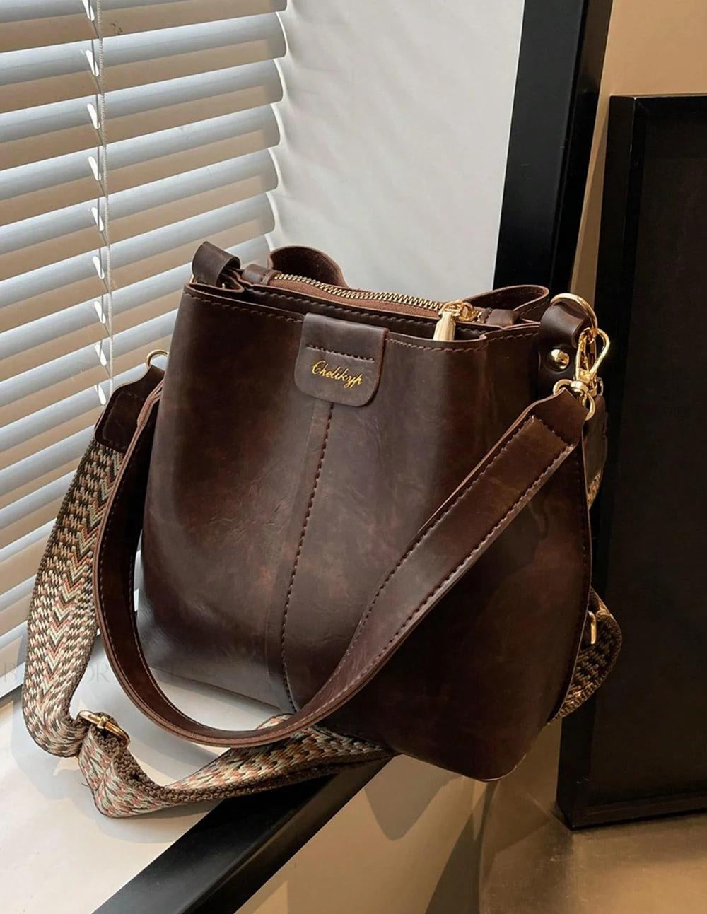 PU Bucket Bag Versatile Shoulder Handbag Women Tote Bag