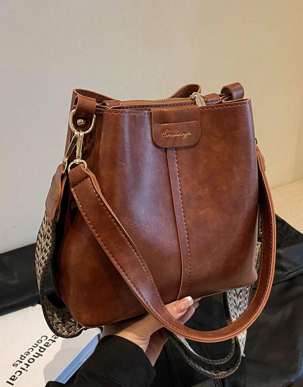 PU Bucket Bag Versatile Shoulder Handbag Women Tote Bag