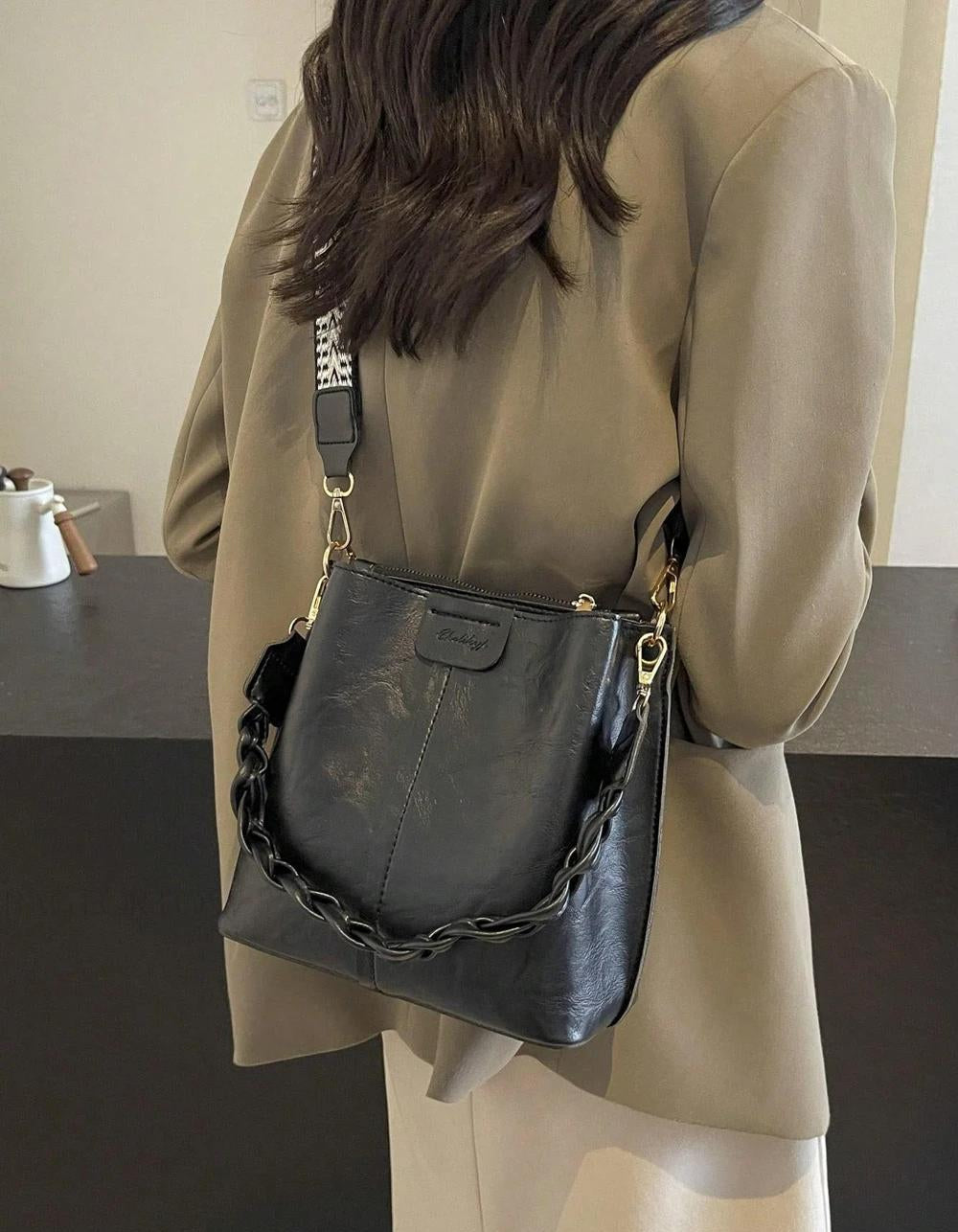 PU Bucket Bag Versatile Shoulder Handbag Women Tote Bag