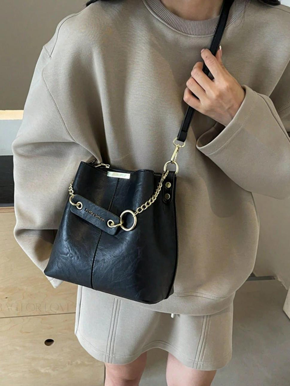 PU Bucket Bag Versatile Shoulder Handbag Women Tote Bag