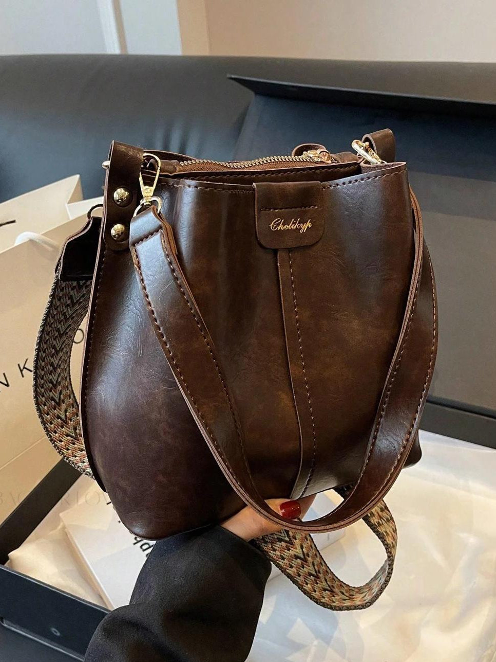 PU Bucket Bag Versatile Shoulder Handbag Women Tote Bag