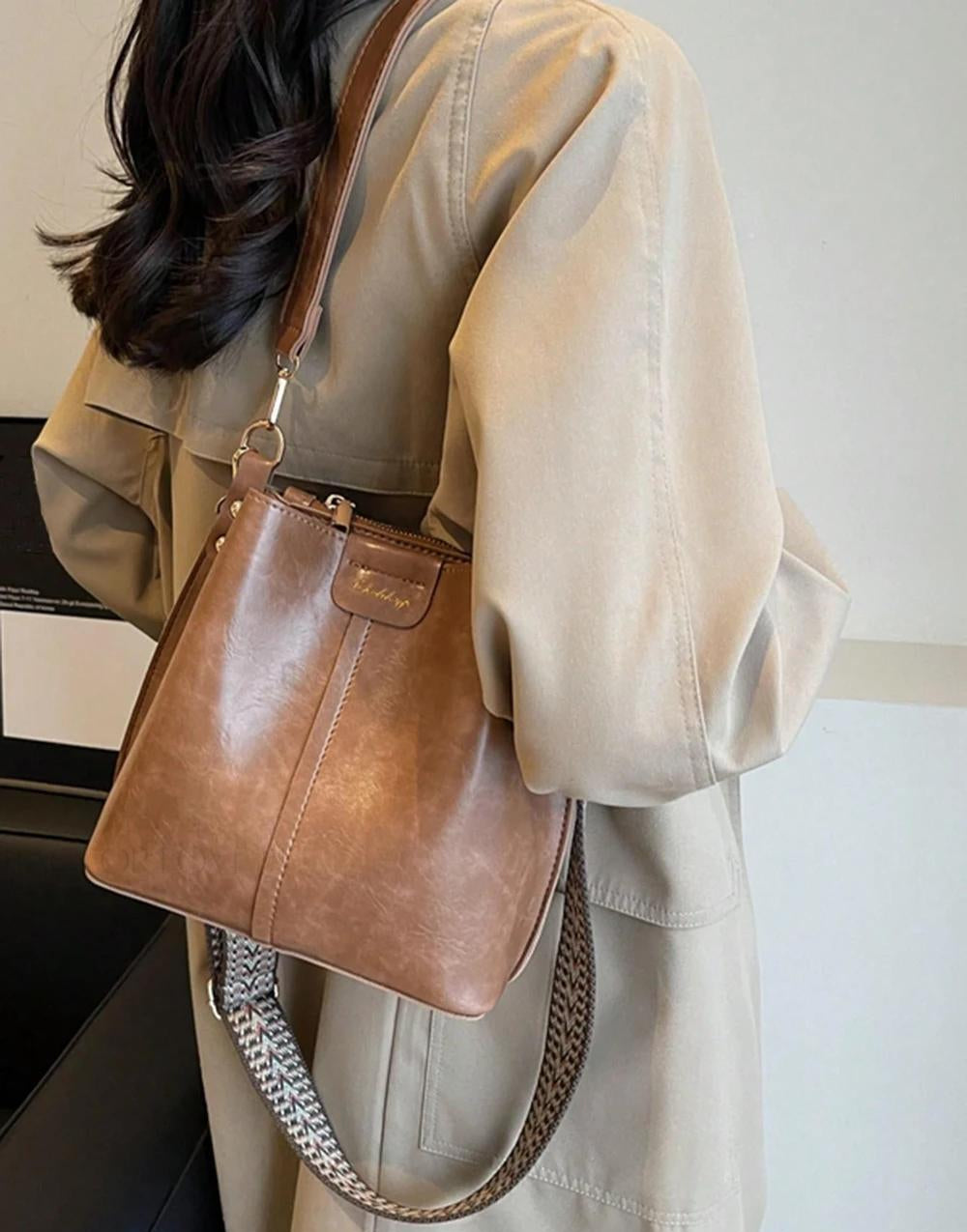 PU Bucket Bag Versatile Shoulder Handbag Women Tote Bag