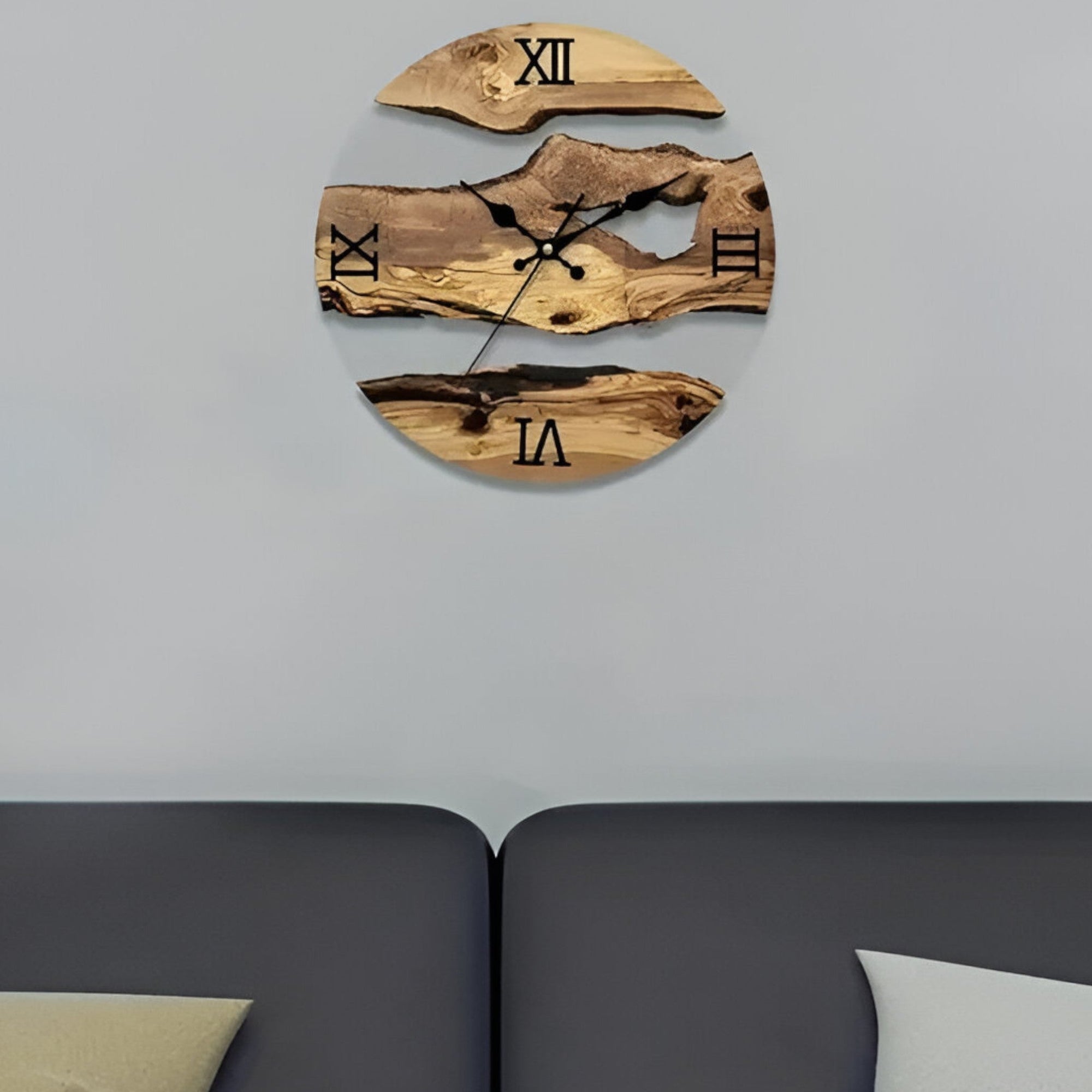 Round Wooden Wall Clock with Roman Numerals