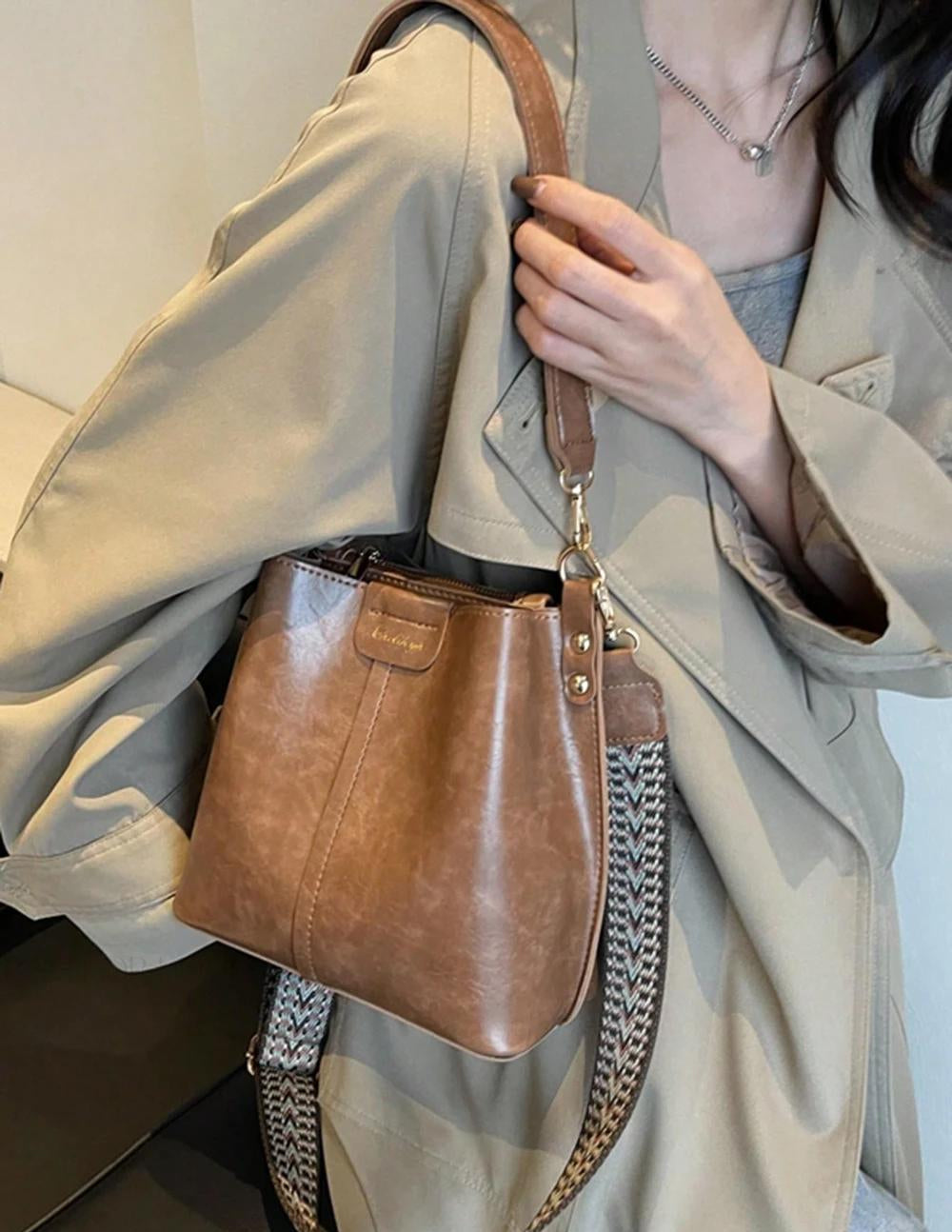 PU Bucket Bag Versatile Shoulder Handbag Women Tote Bag