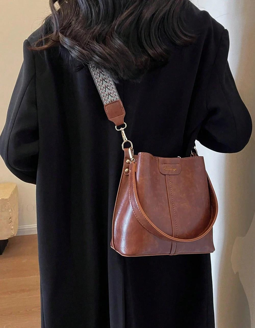PU Bucket Bag Versatile Shoulder Handbag Women Tote Bag