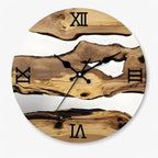 Round Wooden Wall Clock with Roman Numerals