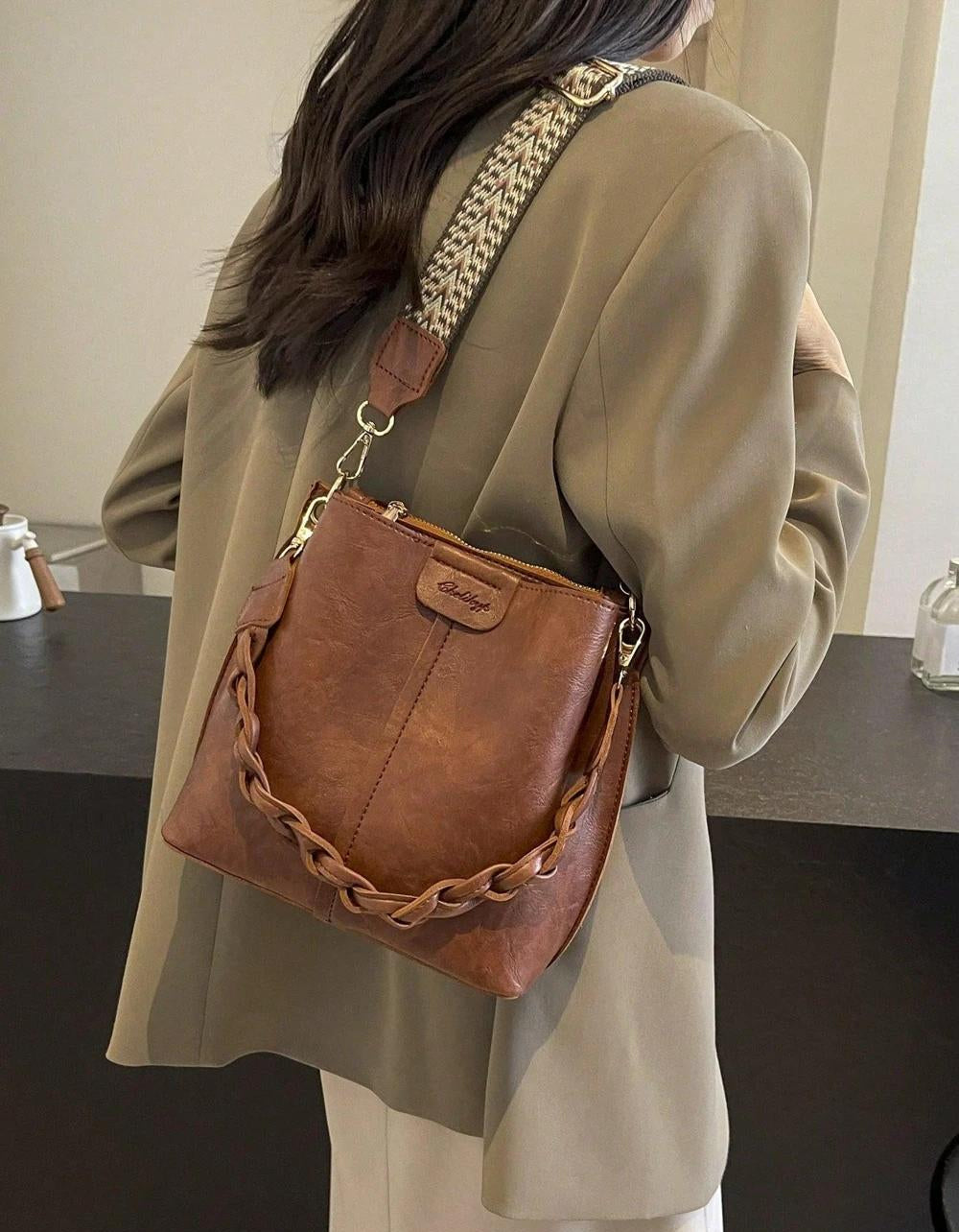 PU Bucket Bag Versatile Shoulder Handbag Women Tote Bag