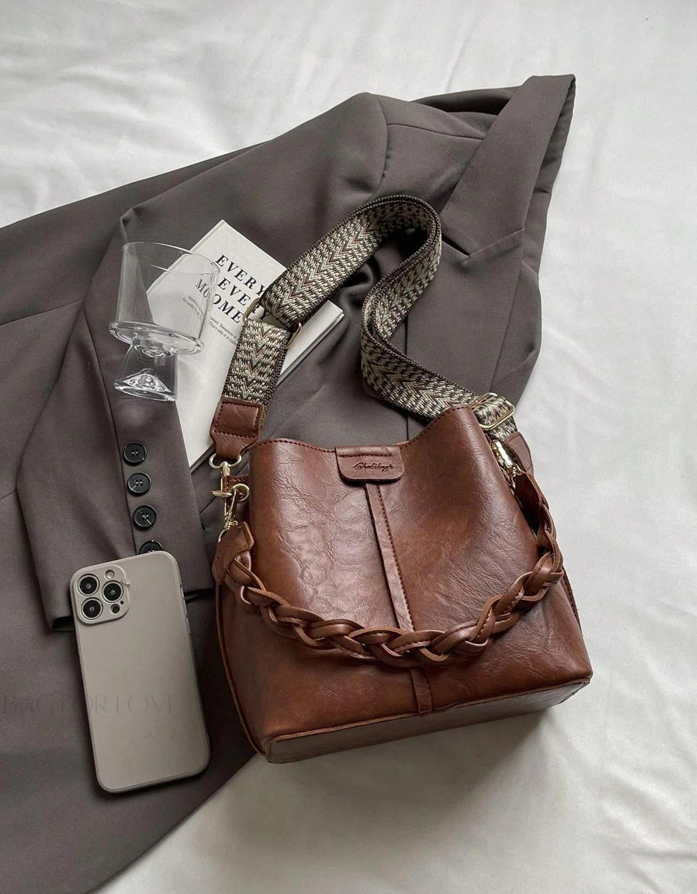 PU Bucket Bag Versatile Shoulder Handbag Women Tote Bag