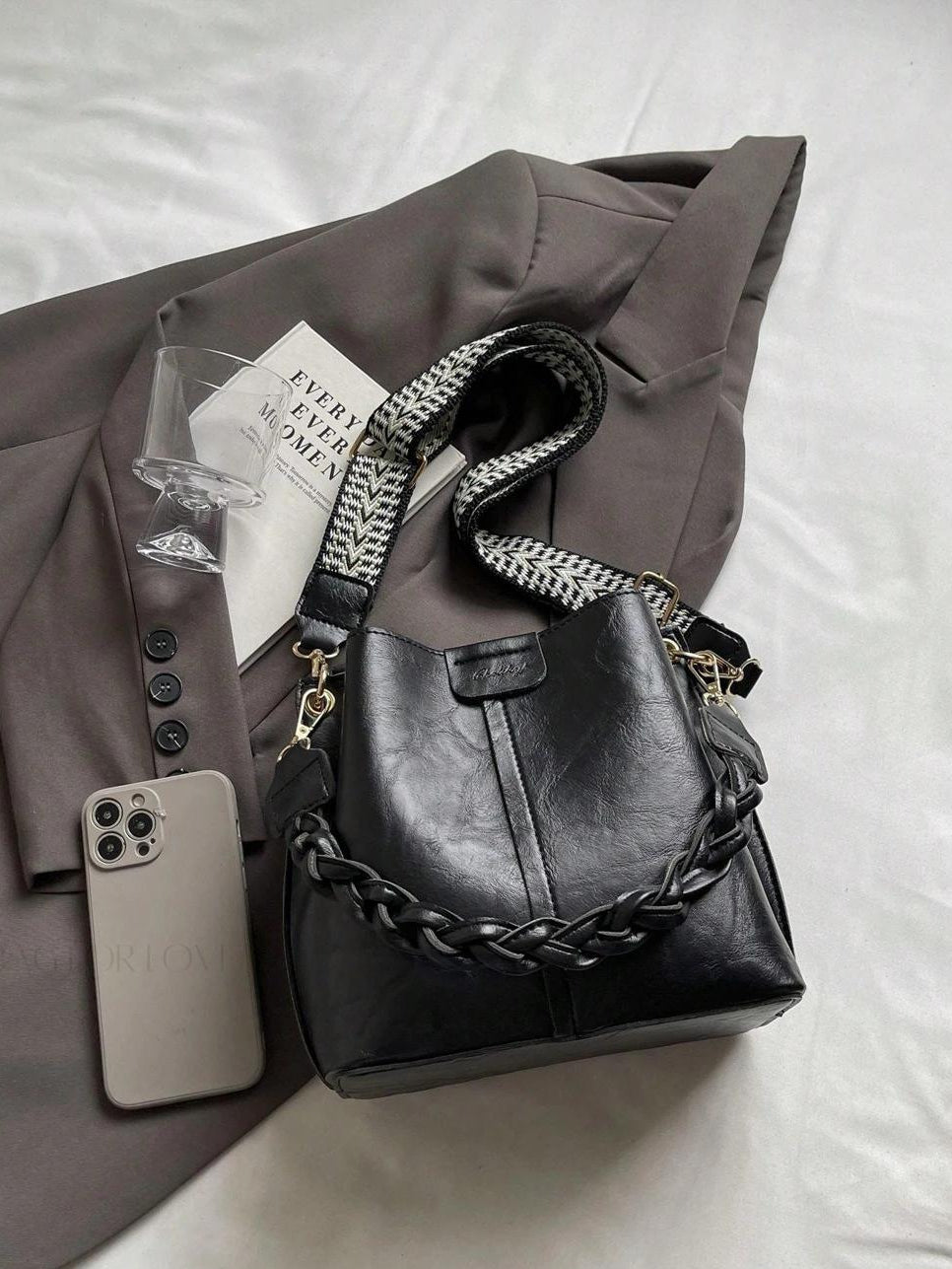 PU Bucket Bag Versatile Shoulder Handbag Women Tote Bag