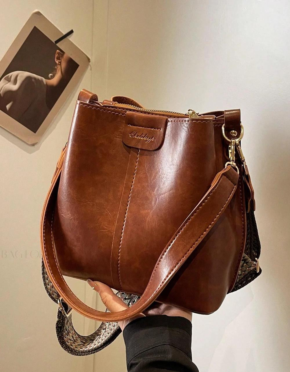 PU Bucket Bag Versatile Shoulder Handbag Women Tote Bag