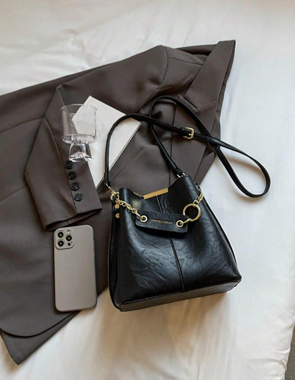 PU Bucket Bag Versatile Shoulder Handbag Women Tote Bag