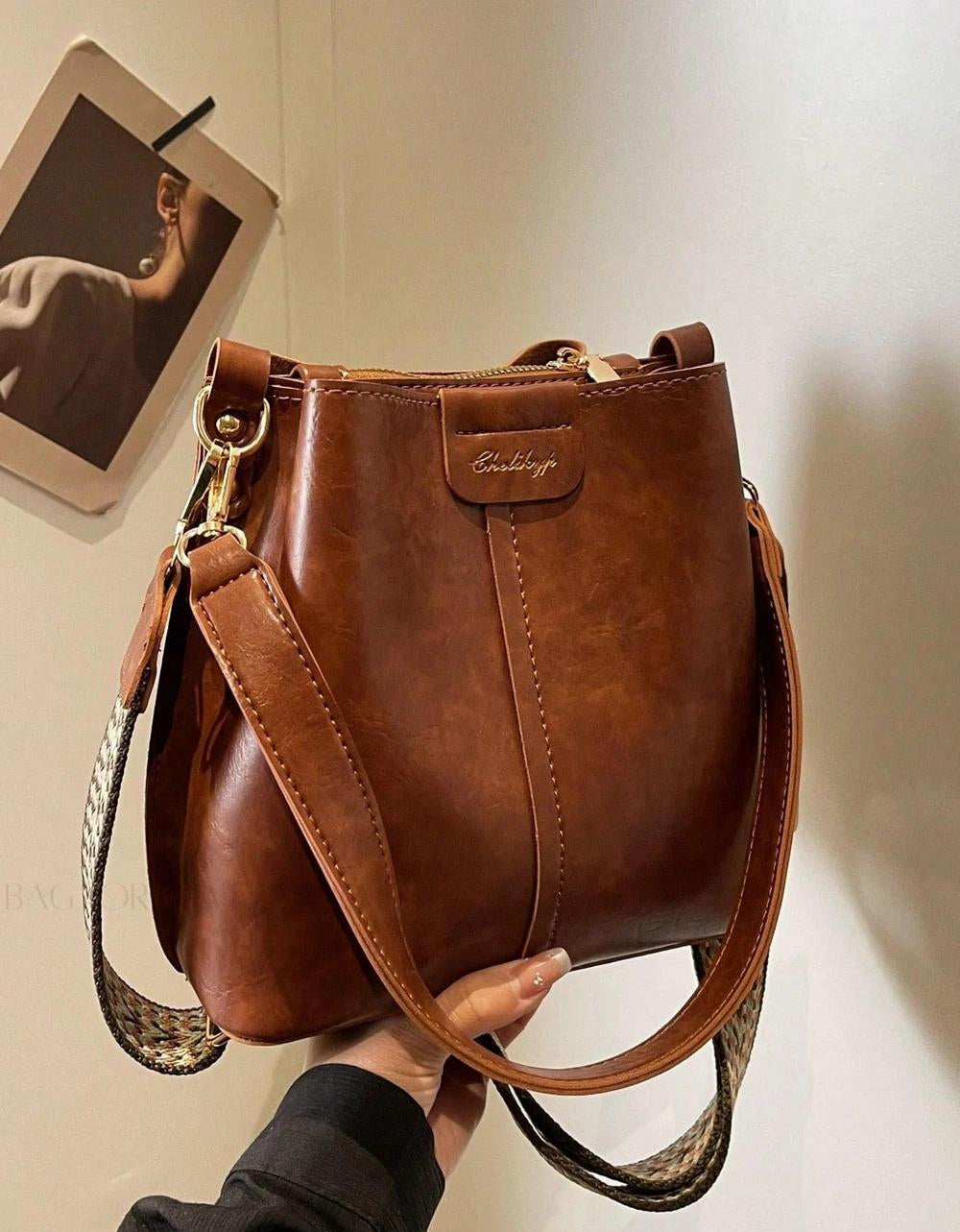 PU Bucket Bag Versatile Shoulder Handbag Women Tote Bag