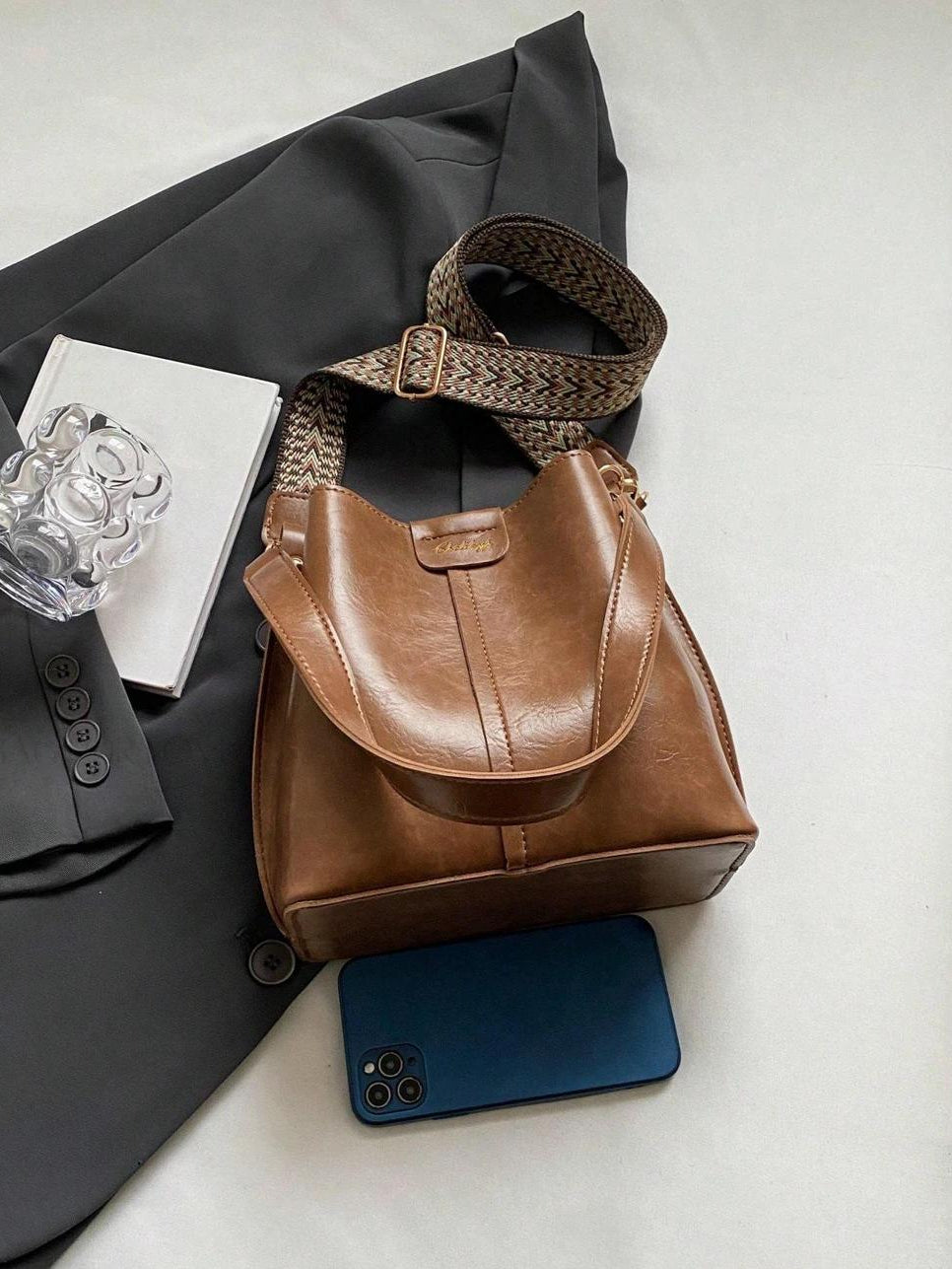 PU Bucket Bag Versatile Shoulder Handbag Women Tote Bag