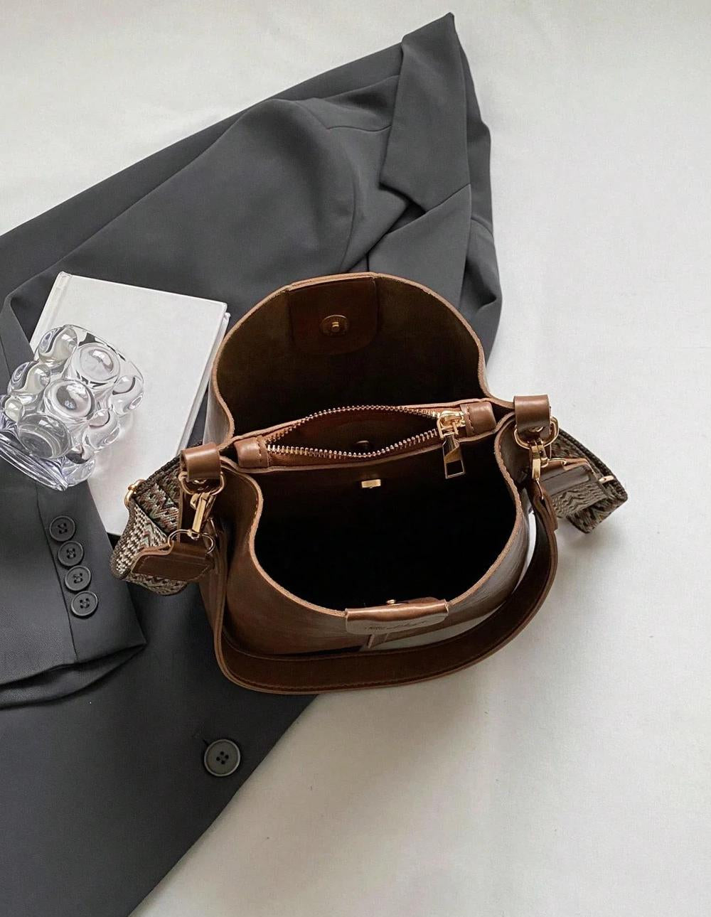 PU Bucket Bag Versatile Shoulder Handbag Women Tote Bag