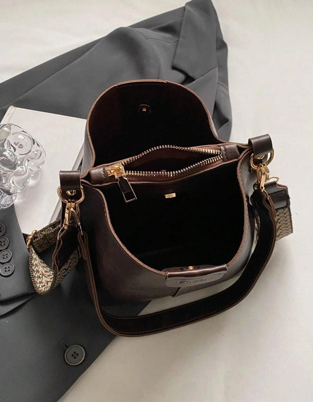 PU Bucket Bag Versatile Shoulder Handbag Women Tote Bag