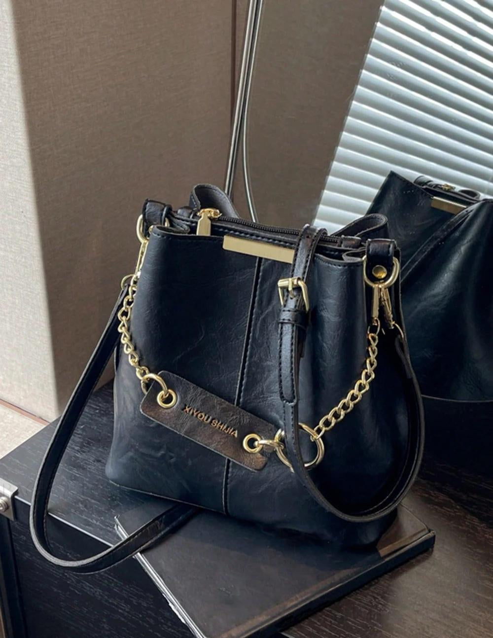PU Bucket Bag Versatile Shoulder Handbag Women Tote Bag