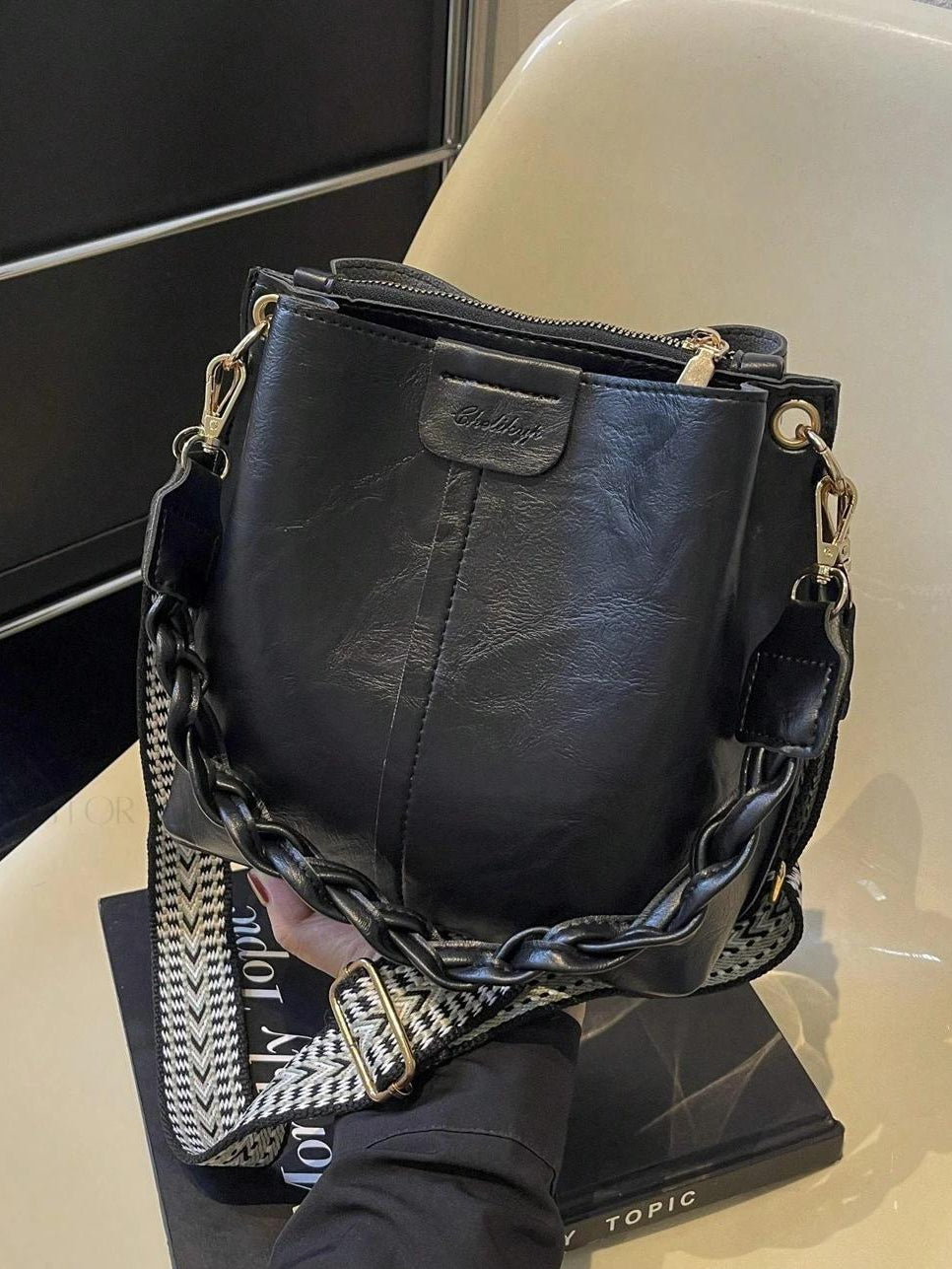 PU Bucket Bag Versatile Shoulder Handbag Women Tote Bag