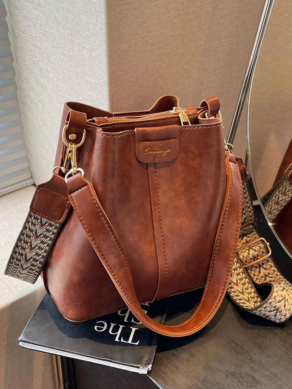 PU Bucket Bag Versatile Shoulder Handbag Women Tote Bag