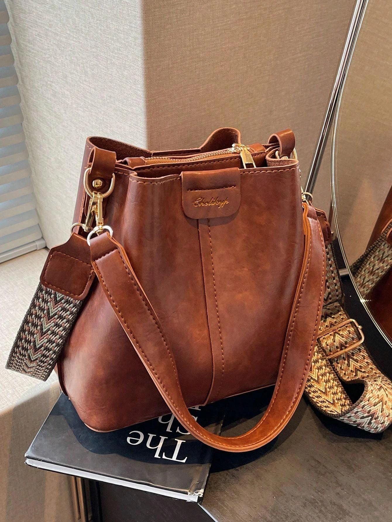 PU Bucket Bag Versatile Shoulder Handbag Women Tote Bag
