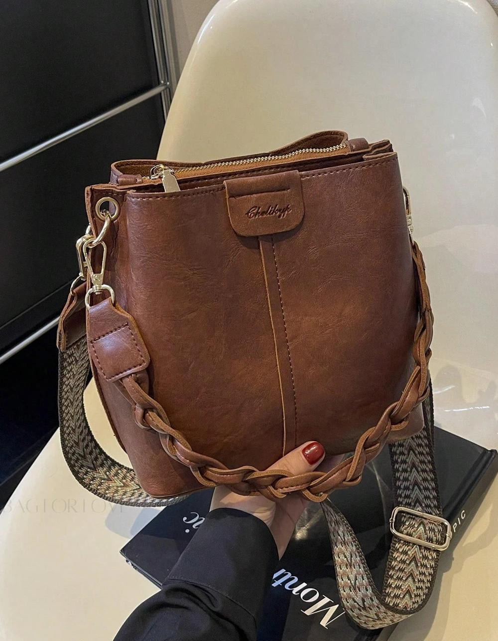PU Bucket Bag Versatile Shoulder Handbag Women Tote Bag