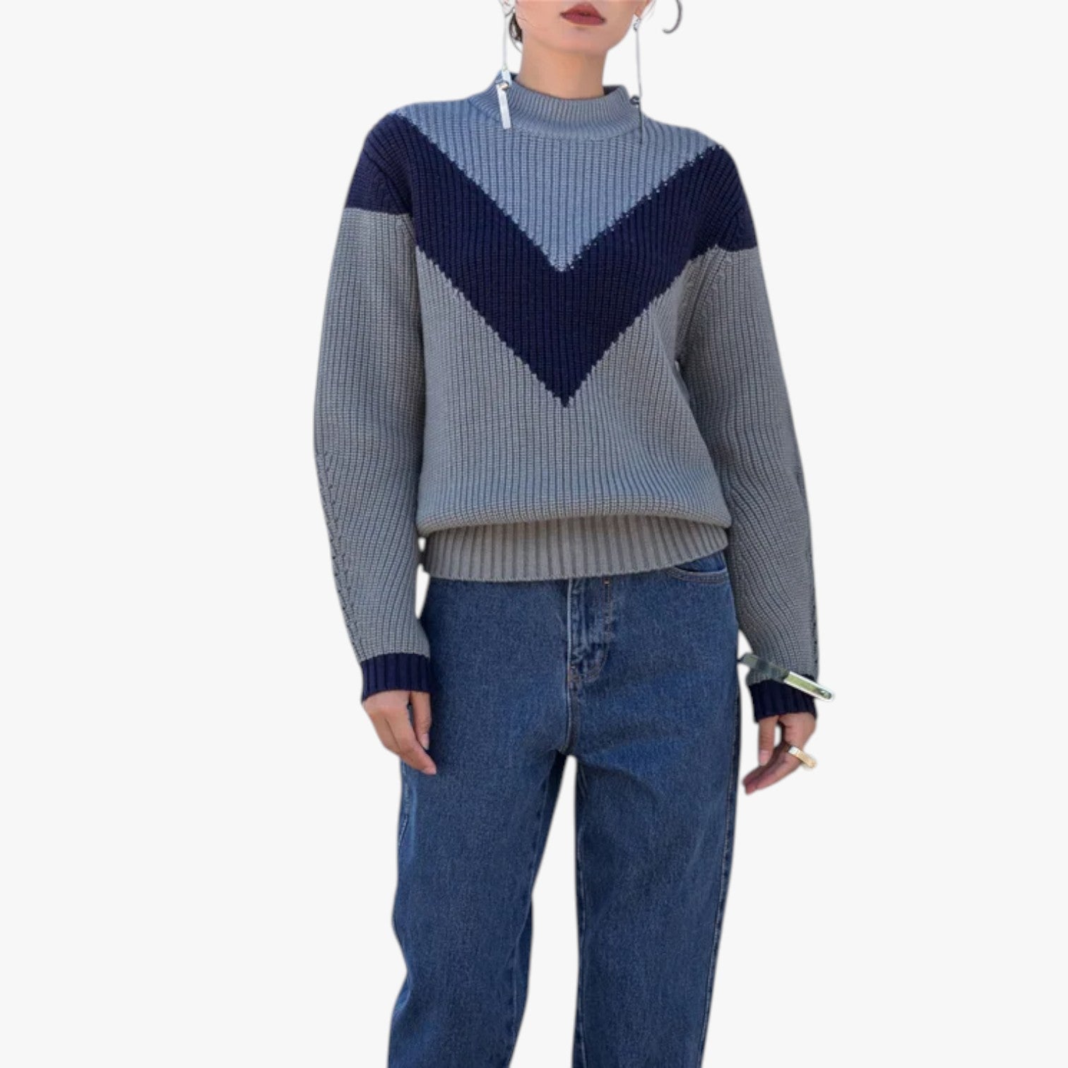 Women’s Crew Neck Geometric Knit Sweater