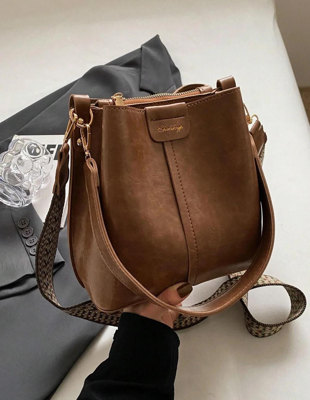 PU Bucket Bag Versatile Shoulder Handbag Women Tote Bag