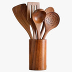 6-Piece Wooden Kitchen Utensil Set with Holder