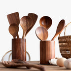 6-Piece Wooden Kitchen Utensil Set with Holder