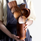 6-Piece Wooden Kitchen Utensil Set with Holder