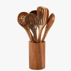 6-Piece Wooden Kitchen Utensil Set with Holder