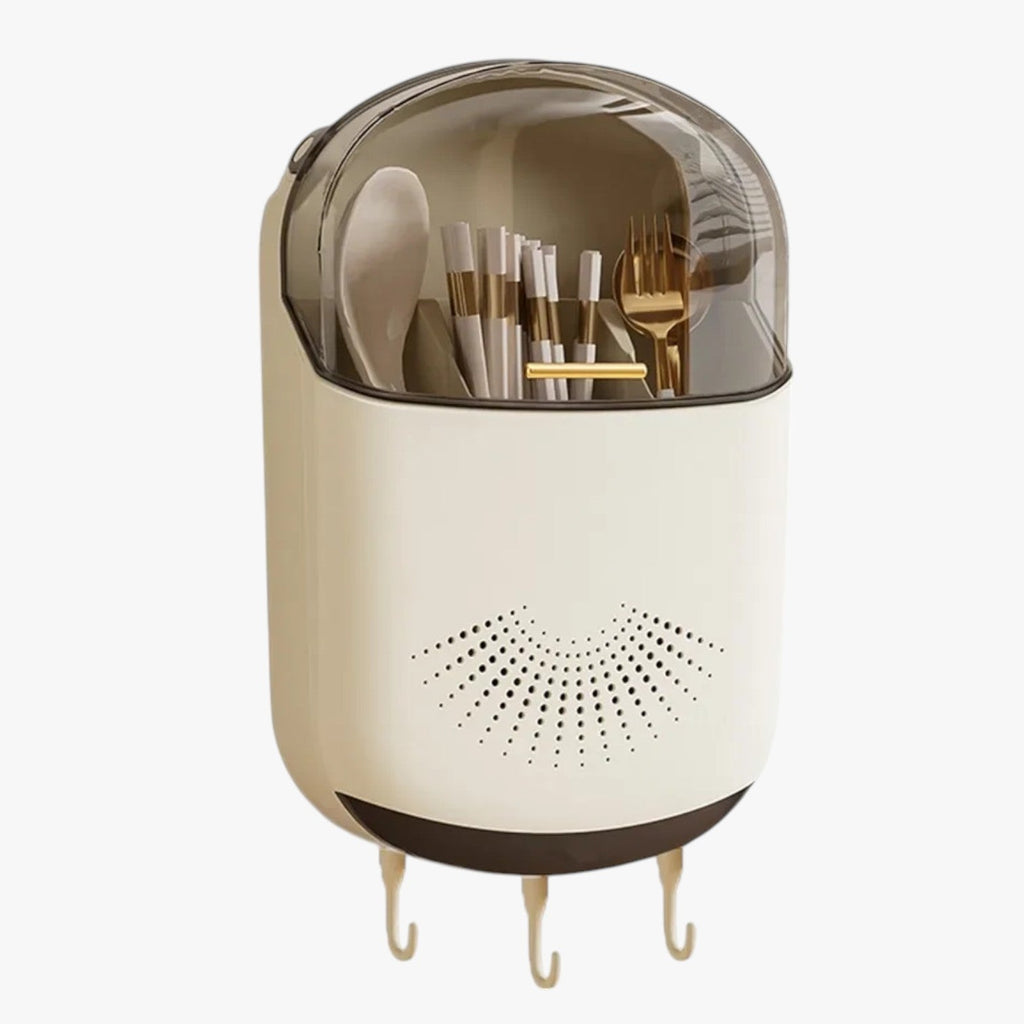 Wall-Mounted Utensil Holder with Lid and Drainage