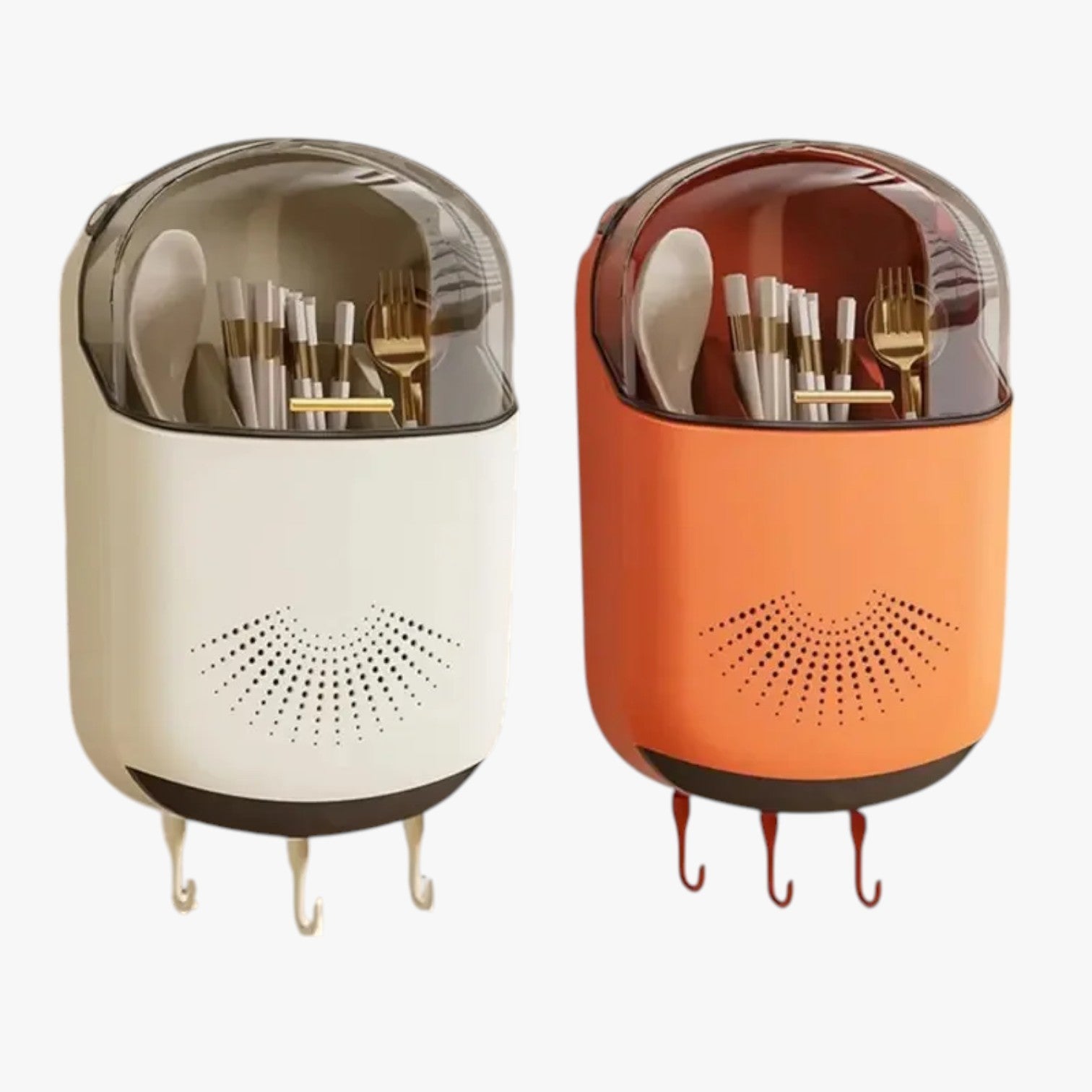 Wall-Mounted Utensil Holder with Lid and Drainage