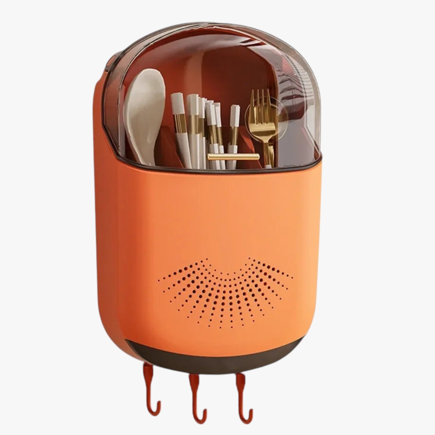 Wall-Mounted Utensil Holder with Lid and Drainage