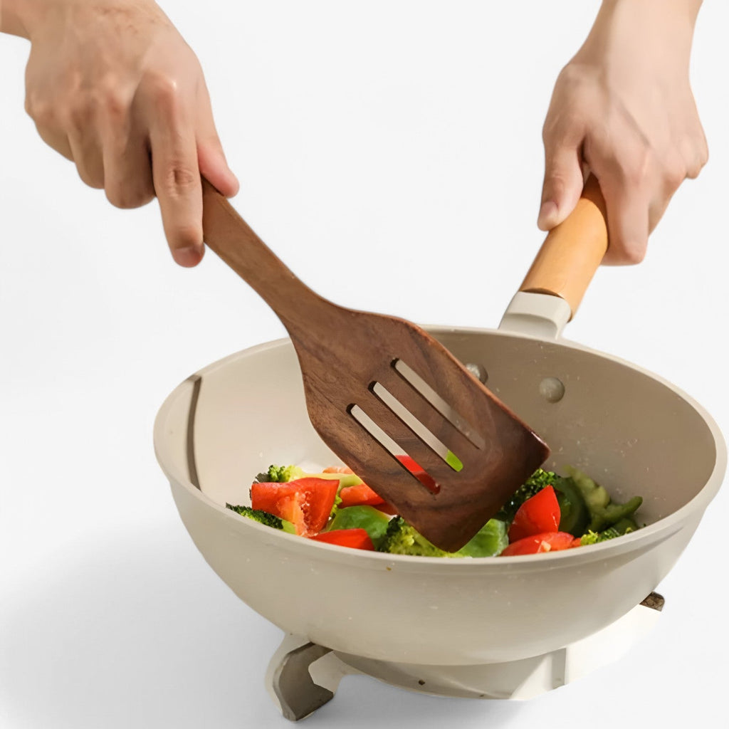 6-Piece Wooden Kitchen Utensil Set with Holder