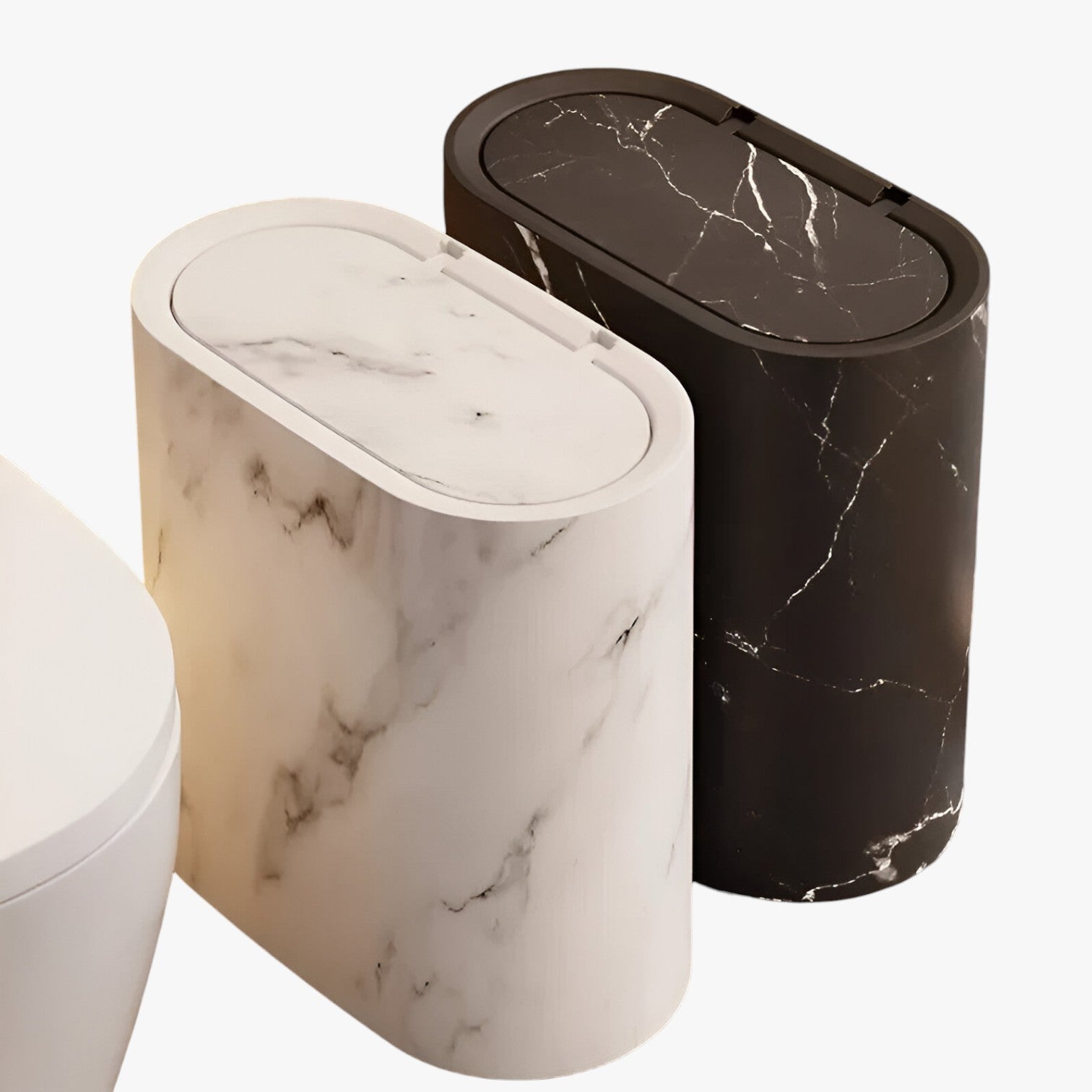 Slim Marble Pattern Bathroom Trash Can