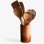 6-Piece Wooden Kitchen Utensil Set with Holder
