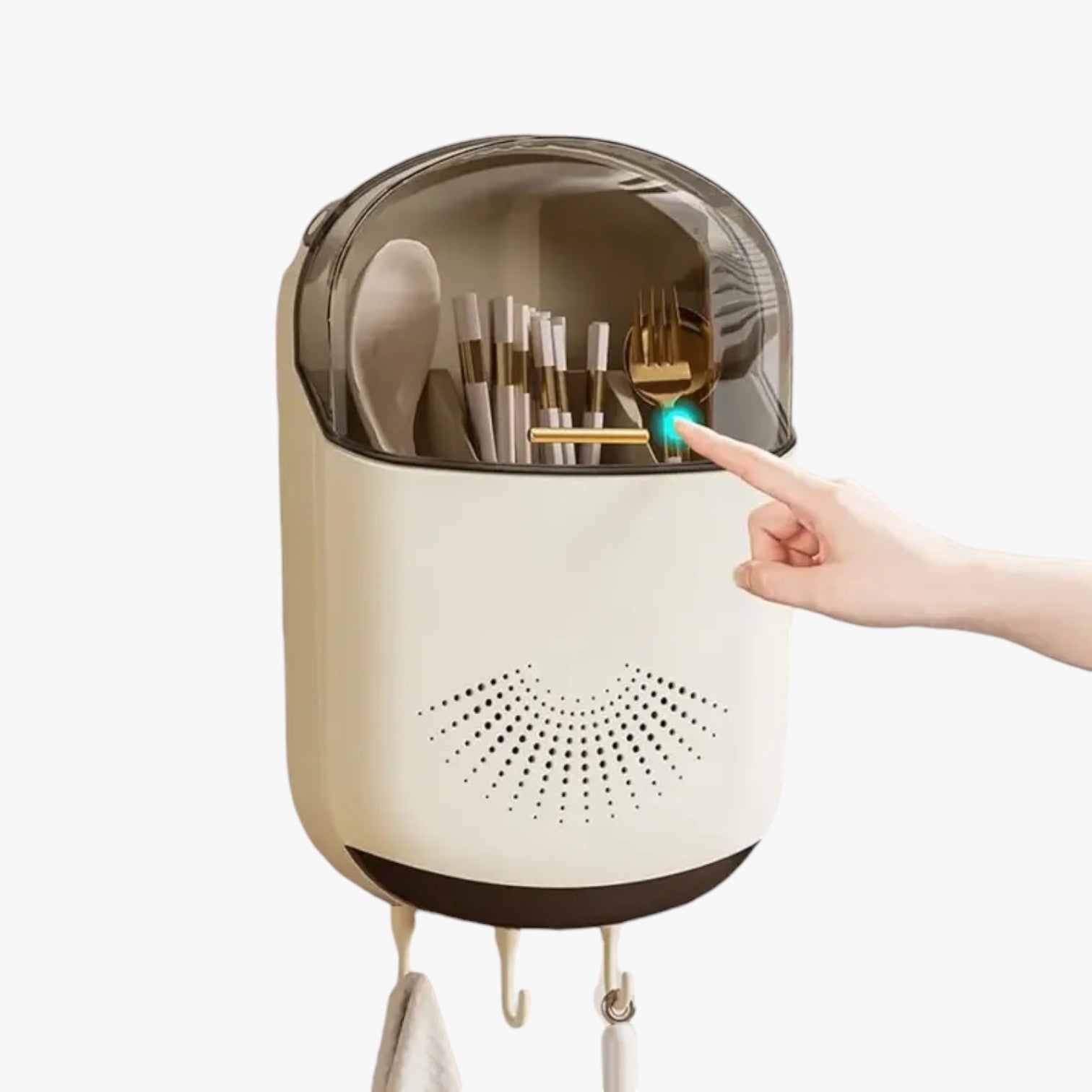 Wall-Mounted Utensil Holder with Lid and Drainage